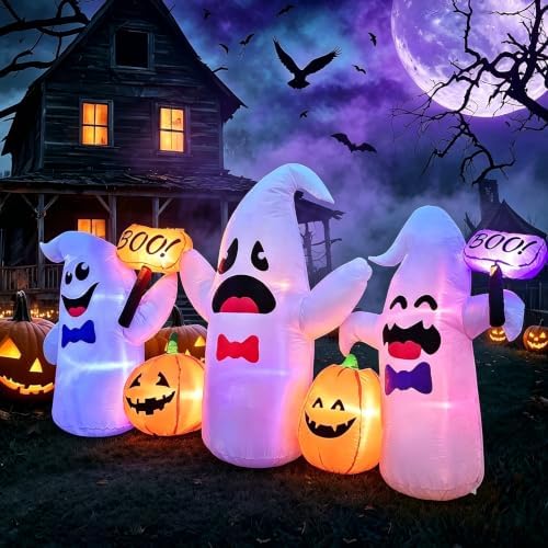 8 Ft Long Halloween Inflatable 3 Ghosts and Pumpkins Decorations Outdoor - Image 5