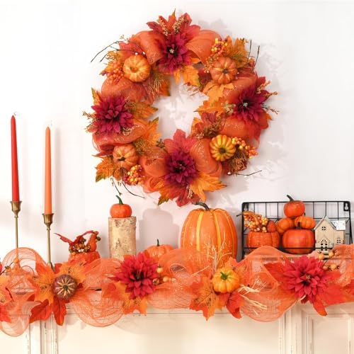 Fall Decorations for Home - 20 Inch Fall Wreaths for Front Door - Image 4