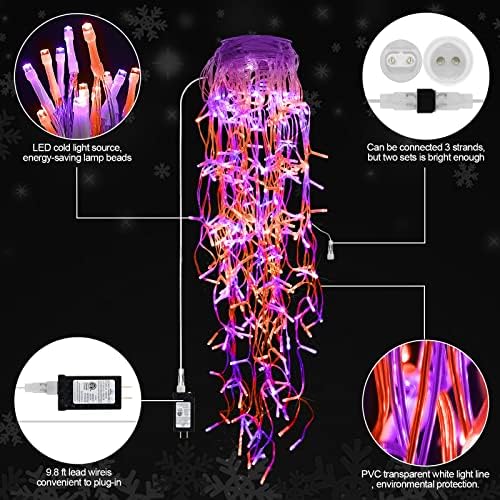 JXLEDAYY 65 FT 640 LED Halloween Lights Outdoor Decorations Clear Wire String Lights Plug in 120 Drops 8 Modes Memory Timer Curtain Fairy Lights Waterproof for Holiday Wedding Party-Orange and Purple - Image 5
