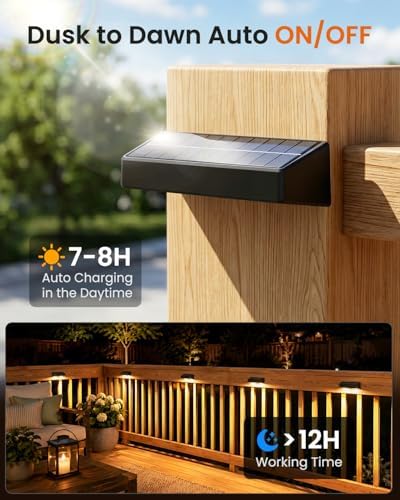 JOFIOS Fence Lights Solar Powered 16 Pack, 3000/4000/6000K 3 Modes, IP65 Waterproof Solar Fence Lights Outdoor, Dusk to Dawn Deck Lights for Outside, Wall, Backyard, Step, Patio, Stair Railings - Image 5
