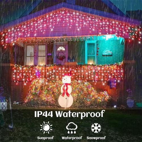 33ft Icicle Lights for Outside, Red and White Christmas Lights Outdoor Indoor, 400 LED Twinkle String Light with 75 Drops Short Curtain Light for Thanksgiving Room Home Wall Bedroom Window Decoration - Image 6
