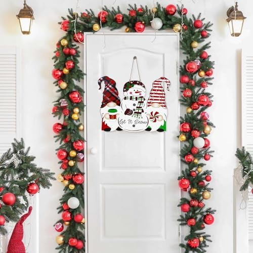 Reversible Fall Thanksgiving Decor/Christmas Decorations for Home, Thankful Pumpkin Fall Gnome Welcome Sign Porch Wall Door Hanger, Christmas Wreath Wall Decor Let It Snow Sign - Image 5