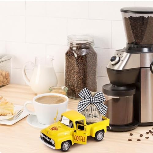 Hooqict Coffee Bar Decor Mini Metal Yellow Truck with Coffee Beans Burlap Sack for Summer Fall Home Farmhouse Kitchen Tiered Tray Decor Coffee Bar Accessories Coffee Station Decoration - Image 5