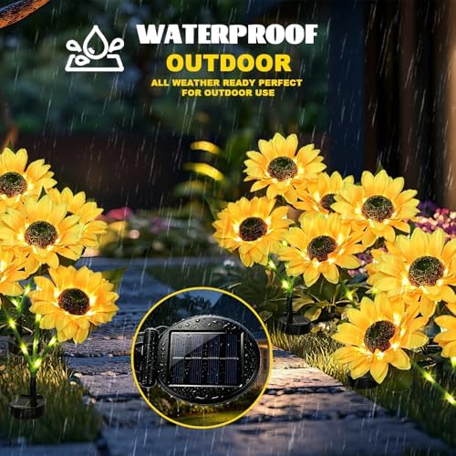 MorTime 3 Pack Solar Sunflower Lights, Outdoor Garden Waterproof Solar Lights with 9 Sunflower Lights for Patio Garden Backyard Holiday Yard Party Wedding Outdoor Spring Decor - Image 4