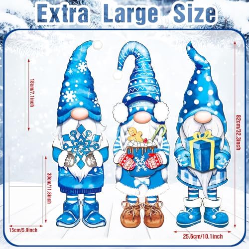 Umigy 3 Pcs Winter Gnome Yard Signs Large Winter Outdoor Sign with Stakes 32 x 10 Inch Holiday Large Gnome Santa Yard Stakes Lawn Decor Home Farmhouse Pathway Walkway Decor - Image 2