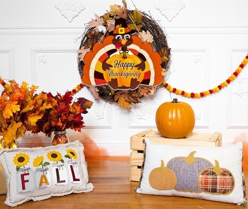 Happy Thanksgiving Door Sign - Farmhouse Thanksgiving Turkey Wreath for Front Door Turkey Pumpkin Decorations for Fall Autumn Harvest Gobble Hanging Sign for Home Indoor Outdoor Decor - Image 7