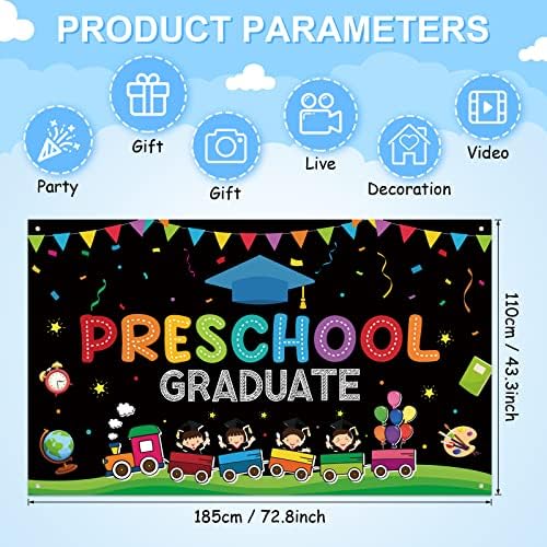 Large Preschool Graduation Party Banner Decorations 72x44 Inch, Kindergarten Graduate Banner Flag Photography Background for Kids Class of 2023 Ceremony Congratulations Grad School Prom Supplies - Image 7