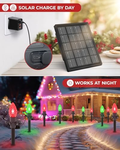 33FT C9 LED Solar Christmas Pathway Lights Outdoor with Color Changing - Image 3