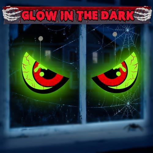 Halloween Window Decorations - Spooky Glowing Eyes, Glow in the Dark Halloween Decorations Indoor, Scary Solar Light up Eyes Hanging Decor for Wall, Door, Lawn, Porch, Yard - Image 2