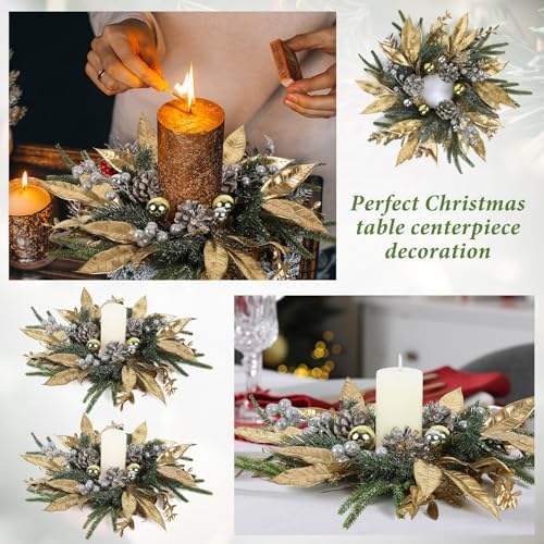 6 Pcs 9 Inch Christmas Wreaths for Kitchen Cabinet Artificial Pine Hanging Cedar Wreath with Christmas Balls Golden Twigs and Silver Berries for Front Door Xmas Winter Farmhouse Home Decorations - Image 7