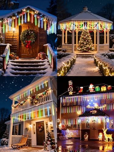 Flacchi Meteor Shower Icicle Lights - 5 Tubes 20" Each 270 LED Cascading Raindrop Lights, Timer Outdoor Waterproof Christmas Decorations for Holiday Party(5 in 1 Multi-Colored) - Image 7