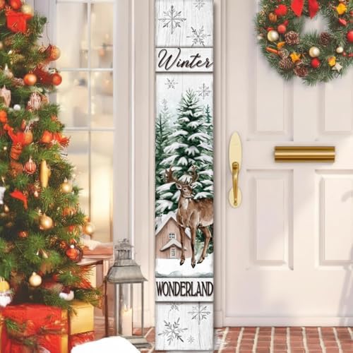 Threehoney 47" Large Winter Porch Sign Wonderland Welcome Sign Tall Winter Porch Decor Farmhouse Rustic Wooden Leaner Front Door Modern Decor Gift for Holiday Outdoor Home Yard Entryway - Image 2