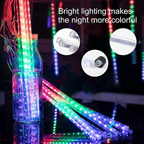 Brightown Meteor Shower Lights Outdoor, 16 Inches 16 Tubes 576 LED Icicle Lights, Waterproof Meteor Christmas Light, Hanging Falling Rain Light for Tree Holiday Party Christmas Decor, Multicolor - Image 2