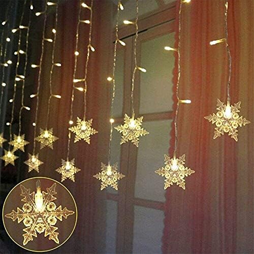 String Lights LED Curtain Light, 96 LED Fairy Hanging String Lights Waterproof Christmas Snowflake Lights with Wireless Control for Outside Indoor Bedroom Party Fence Patio - Warm White - Image 3