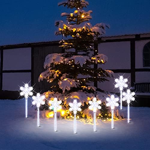 LAMPHOME Shooting 17" 568LED Snowflake Lawn Stake Light Super-Bright White 4 Stakes Total Christmas Outdoor Decoration with UL Standard Adaptor for Outdoor Pathway Lawn Holiday Party Home - Image 2