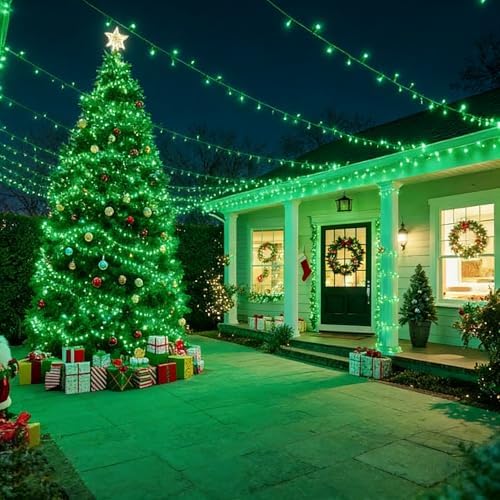 LAMPHOME Halloween String Lights, 64.8FT 300LED Green Christmas Lights, Waterproof Halloween Connectable Christmas Tree Light for Outdoor Indoor Patio Home Party Garden Yard Decor - Image 6