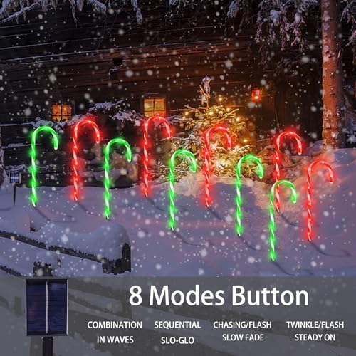 10 Pack Solar Candy Cane Lights, 21 Inch Red and Green Christmas Yard Decor - Image 5