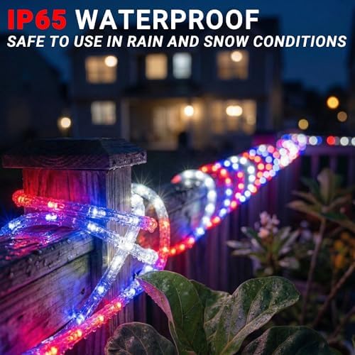 20ft Rope Lights For Outside,Connectable Flexible Tube Lights with 8 Modes Controller,Waterproof Red/Blue/White LED Rope Lighting for Deck,Garden,Pool,Patio,Bedroom,Indoor & Outdoor Landscape Lighting - Image 5