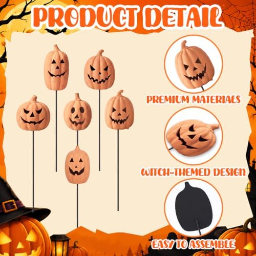 6Pcs Fall Decor Outdoor Halloween Terracotta Pumpkin Garden Stake - Image 6