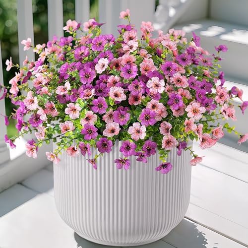 Ammyoo Artificial Fake Plants Flowers for Outdoor Spring Decor, 12 Bundles Faux Silk Mums for Planter Pot Colorful UV Resistant Look Real for Front Door Porch Patio Outside Yard(Purple Pink) by Ammyoo