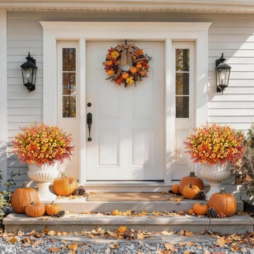 Fall Artificial Mums Flowers for Outdoors Planter Fake Plants 12 Bundles - Image 2