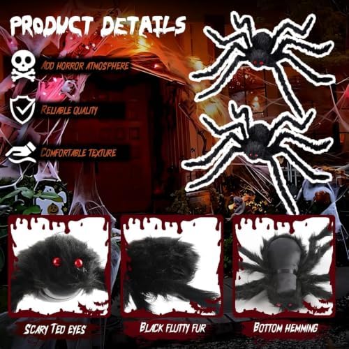 Giant Spider 2.95 Ft, 2 Packs Halloween Decorations Fake Halloween Decor Spiders Large, Furry Spiders for Outdoor Indoor Yard Home Costumes Party Home Décor - Image 4