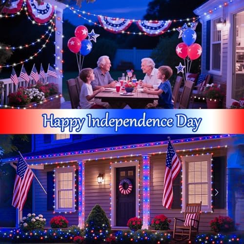 btfarm 4 Pack Red White and Blue Solar Fairy Lights - Image 6