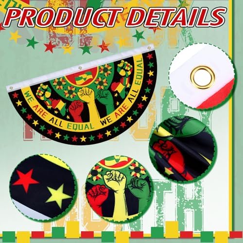 6 Pcs Juneteenth Bunting Flag African Americans Garden Fan Flag Juneteenth Half Fan Banner Decoration for June 19th Memorial Day Holiday Indoor Outdoor Yard, 1.5 x 3 ft - Image 3