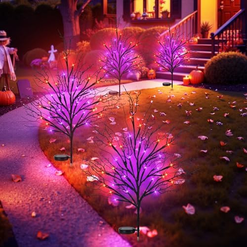 Halloween Solar Pathway Lights 4PCS, Halloween Outdoor Decorations, Artificial Tree Waterproof LED Lights for Lawn Yard Garden Driveway Porch Walkway, Auto On/Off by Luiywan