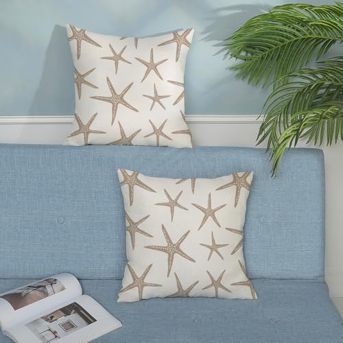 Brown Tan Starfish Pillow Covers 16x16 Set of 2 Coastal Throw Pillows Summer Nautical Ocean Beach Theme Decorative Pillowcase Outdoor Farmhouse Linen Decor Cushion Case for Couch Home Bedroom - Image 4