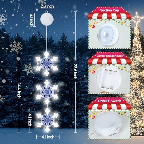 Christmas Decorations Lights, 3Pack White Snowflake Window Lights Battery Operated Christmas Light Hanging Lighted Window Decoration for Indoor Outdoor Xmas Tree Home Decor - Image 3