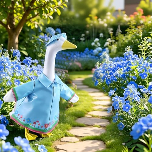 Raincoat Porch Goose Outfits, Summer Lawn Goose Raincoat Costume, Spring Outfit Yard Goose Rain Coat Clothes with Hat Umbrella Fits 23” Geese Statue for Outdoor Patio Garden Decorations (Blue) - Image 6