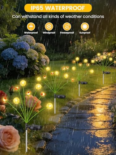EEW Solar Garden Lights Outdoor 6 Pack 48 LED Swaying Dandelion Bee Lights - Image 5