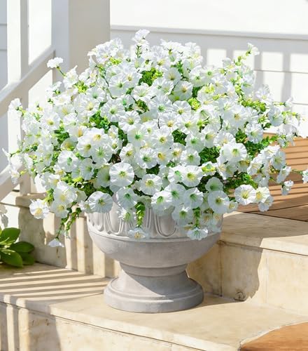 Artificial Flowers Fake Plants for Outdoors Decoration, 12 Bundles White Silk Morning Glory with Eucalyptus Realistic UV Resistant Faux Flowers for Outside Planter Porch Yard Patio Garden Home Indoor - Image 4