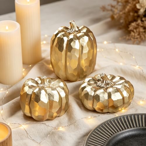 winemana 3 Pack Gold Fall Pumpkin Decor Fall Table Centerpieces for Home by winemana
