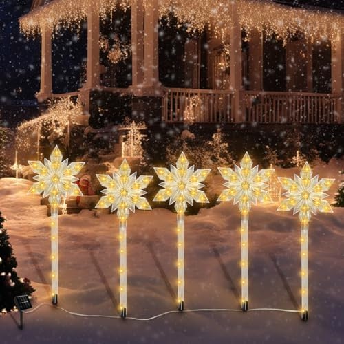 5 Pack Snowflake Solar Christmas Pathway Lights - Image 7