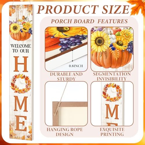 Farmhouse Thanksgiving Welcome Porch Signs 47" Wooden Fall Thanksgiving Decorations for Home Porch Large Maple Pumpkin Fall Vertical Sign Outside Decoration for Harvest Party Decor Home - Image 2