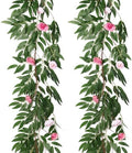 RECUTMS Artificial Hanging Silk Willow Leaves Vine Twig Whit Rose 2Pc 5.7Ft by RECUTMS