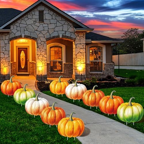 10 Pcs Lighted Pumpkin Fall Thanksgiving Yard Sign Stake Decor by Memorywuu