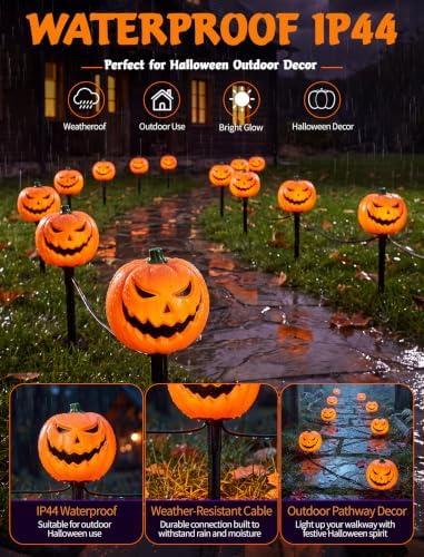 Halloween Outdoor Pathway Lights, 4-Pack LED Pumpkin Stake Lights - Image 3