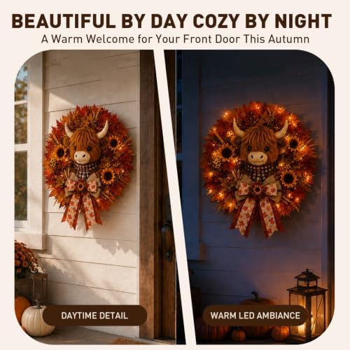 Lighted Scarecrow Fall Wreath for Front Door (N) - Image 5