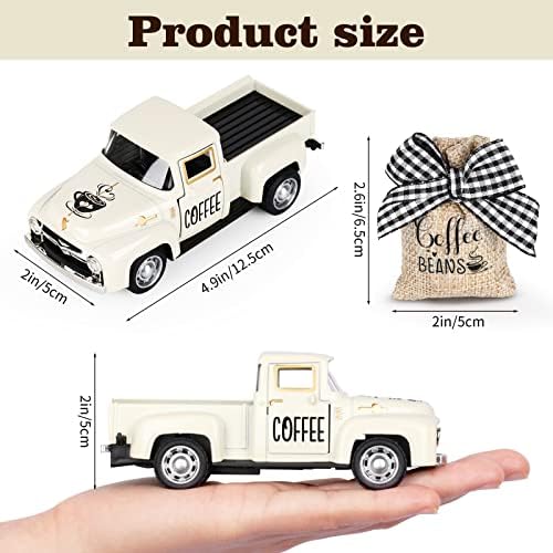 Hooqict Coffee Bar Decor Mini Metal White Truck with Beans Burlap Sack for Home Farmhouse Kitchen Tiered Tray Decor Coffee Bar Accessories Coffee Station Decorations - Image 2