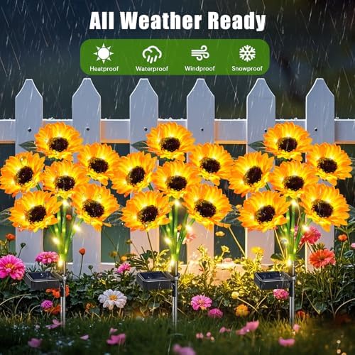 6 Pack Sunflower Solar Garden Lights Decorative Solar Landscape Lights - Image 6