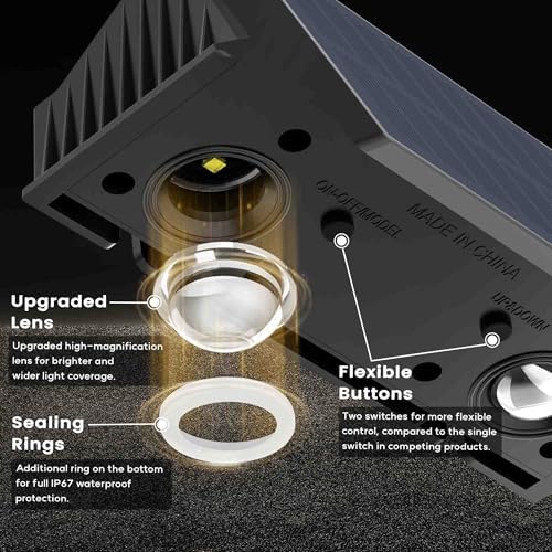 Solar Lights Outdoor Waterproof IP67, WarmWhite Solar Wall Lights Outdoor with Flexible Up and Down, Fence Lights Solar Powered Dusk to Dawn for Patio, House, Garage, Porch, Garden, Door (4 Pack) - Image 5