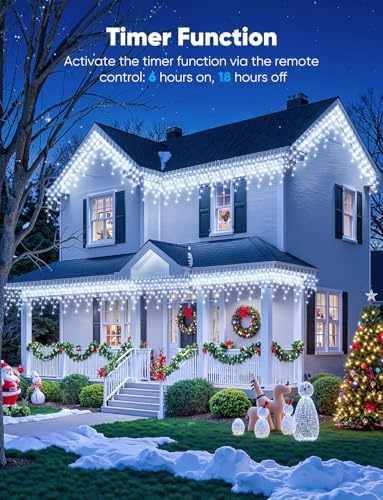 Icicle Lights Outdoor - 66 FT 736 LED Icicle Christmas Lights with 138 Drops, 8 Modes Christma String Light with Remote & Timer, Waterproof Fairy Light for Roof Patio Tree House Decor, White - Image 6