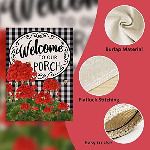 Home Decorative Welcome to Our Porch Geranium Spring Summer House - Image 3
