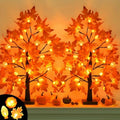 [Timer] 2 Pack 24 Inch Fall Maple Tree Decor with 48 LED Fall Thanksgiving Decorations, Battery Operated Fall Tree Lights with Pumpkin Acorn Maple for Fall Thanksgiving Table Decorations Home Indoor by Faiclrr