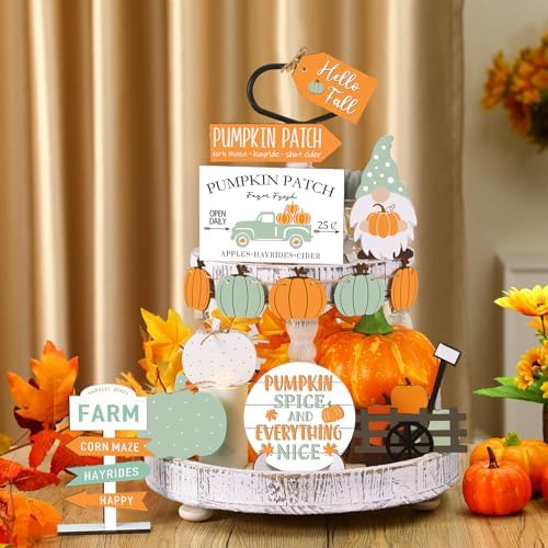 Sumind 15 Pcs Fall Decorations for Home Fall Tiered Tray Decor Set,Gnomes - Image 2