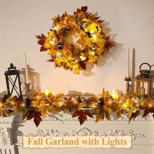 6 FT Lighted Fall Garland with Lights Pumpkins Automatic ON/Off - Image 4