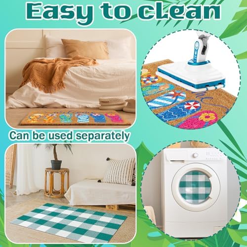 Duraaamo 2 Pcs Flip Flops Coir Doormat Set 16''x28'' Beach Welcome Doormat Outdoor, 24''x35'' Green and White Indoor Outdoor Rug,Summer Coastal Non Slip Front Door Beach Mat for Porch Decor Gift - Image 5